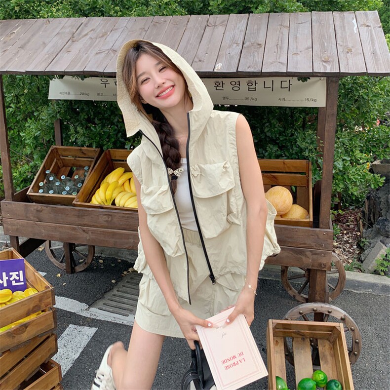 两件套无袖连帽大口袋配裙裤两件套装大货已出8825p105k155,女装套装/套裙,2D143