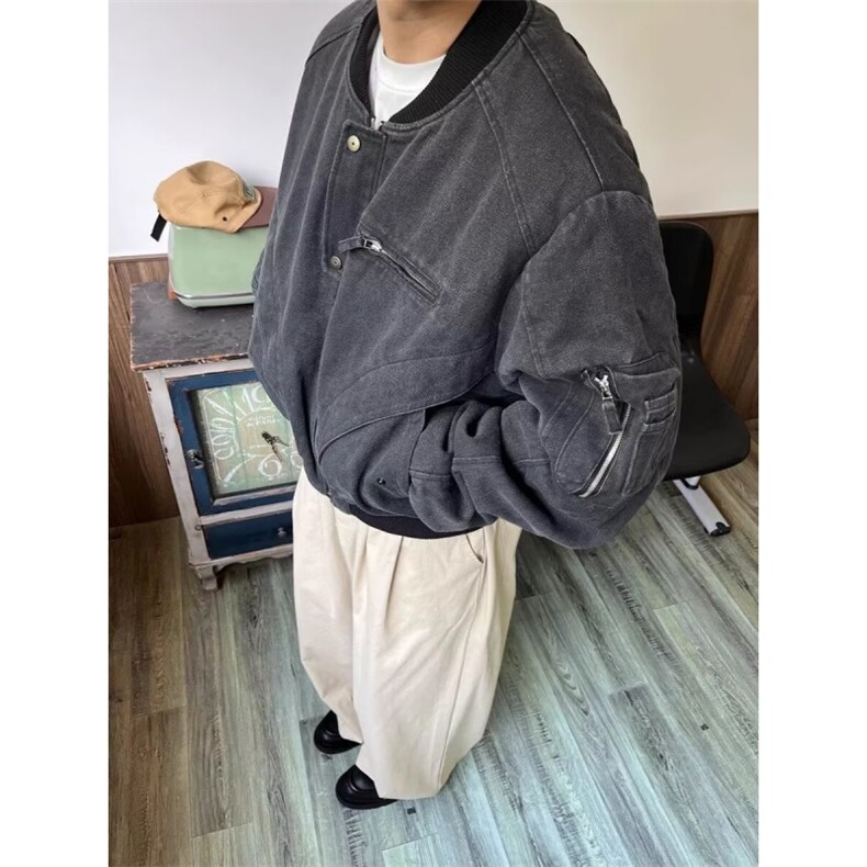 新款休闲美式复古水洗工装牛仔帆布外套男款短款夹克上衣,男装工装外套,星座506A