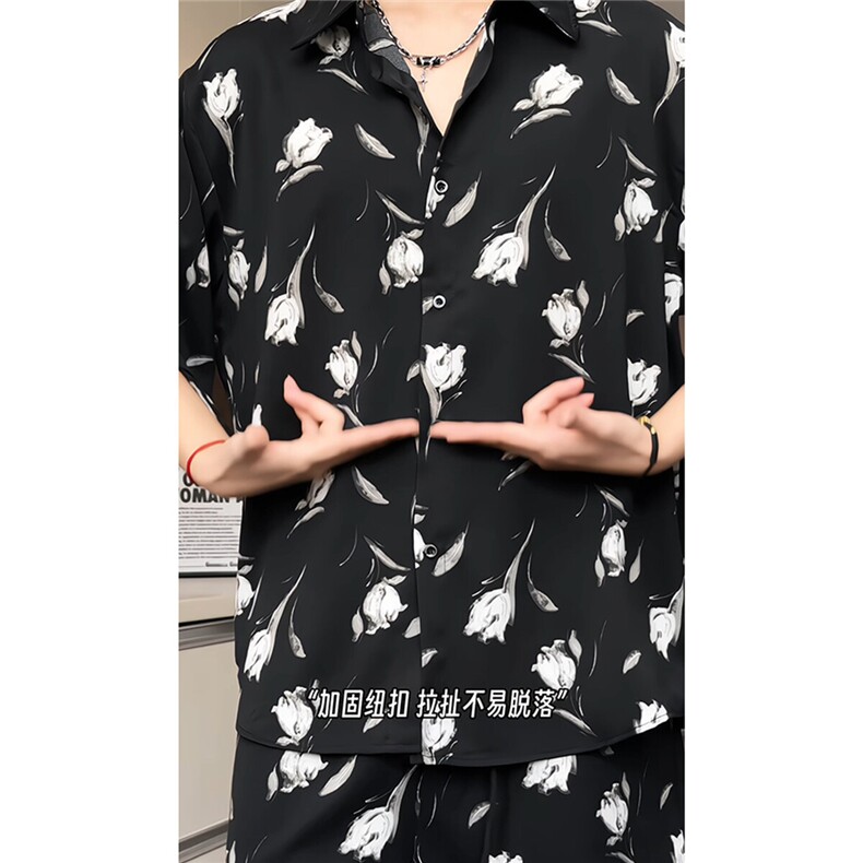 短袖衬衫男+短裤男潮流休闲套装男M-5XL大码TZ78712P50控98模特图,男装牛仔裤,星座226-1