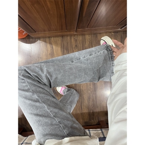 有货烟灰色弯刀牛仔裤cleanfit裤子美式高街vibe微喇K906LL-P53图片