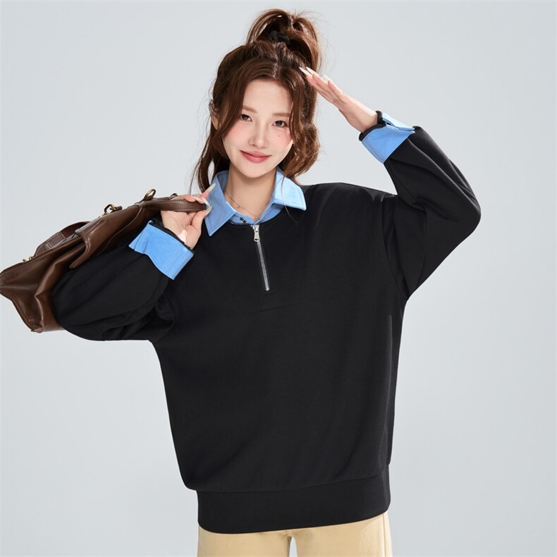 宽松休闲撞色翻领半拉链套头卫衣女春秋潮流百搭XZ309W8015P55,男装卫衣,星座309（原A406）