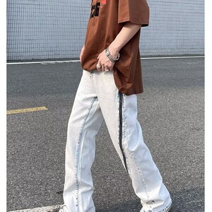 3080-P52 解构黑色弯刀牛仔裤男女潮流阔腿宽松风哈伦微喇裤子图片