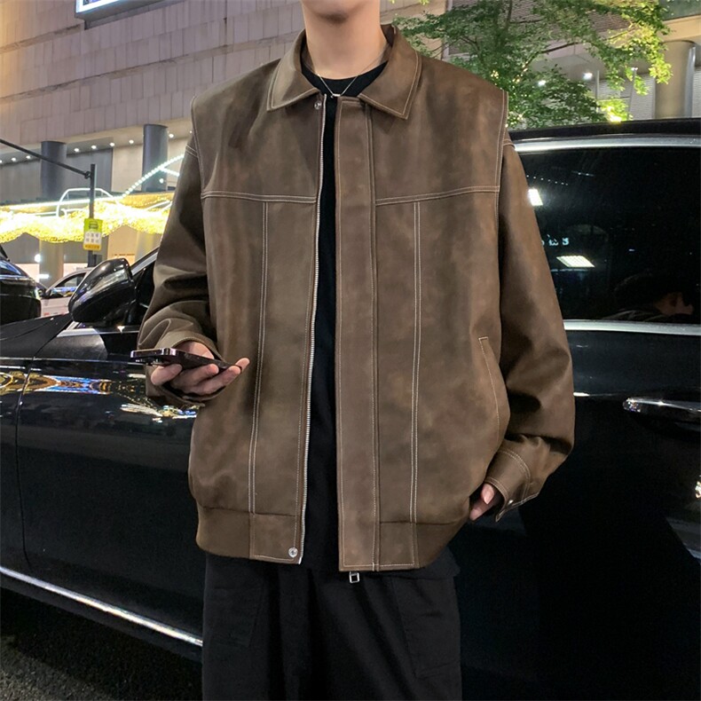 港风夜景痞帅男装外套美式短款潮牌工装皮衣夹克DSA157B-J232-P90,男装夹克,电商A157B