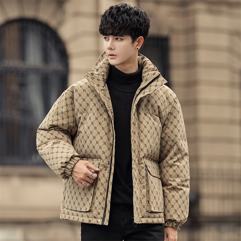 爆冬新款情侣鸭绒羽绒服男女短款冬加厚满印港风连帽外套羽绒服，男装羽绒服，星座301D-5(原星座1415）