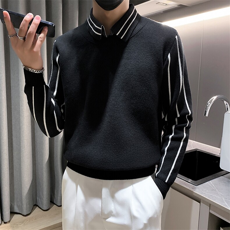 301A-1/M60/P7524秋冬男士翻领假二件拼接针织长袖毛衣男打底衫,男装T恤,星座301A-1