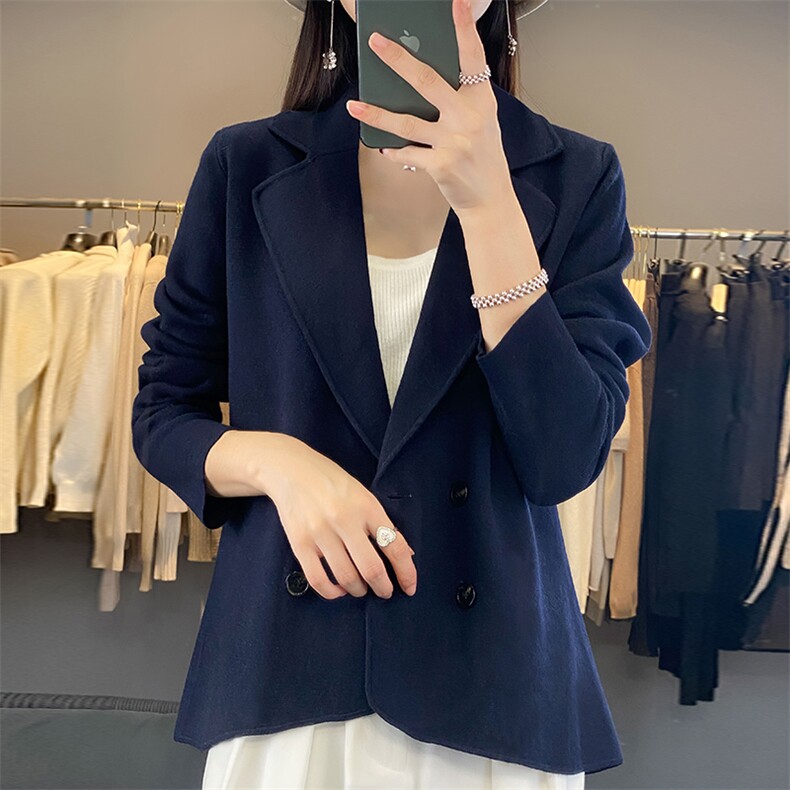 2024秋冬新款双面羊绒大衣女短款小个子西装领羊毛呢外套修身显瘦,女装西装,佳绒包芯纱店