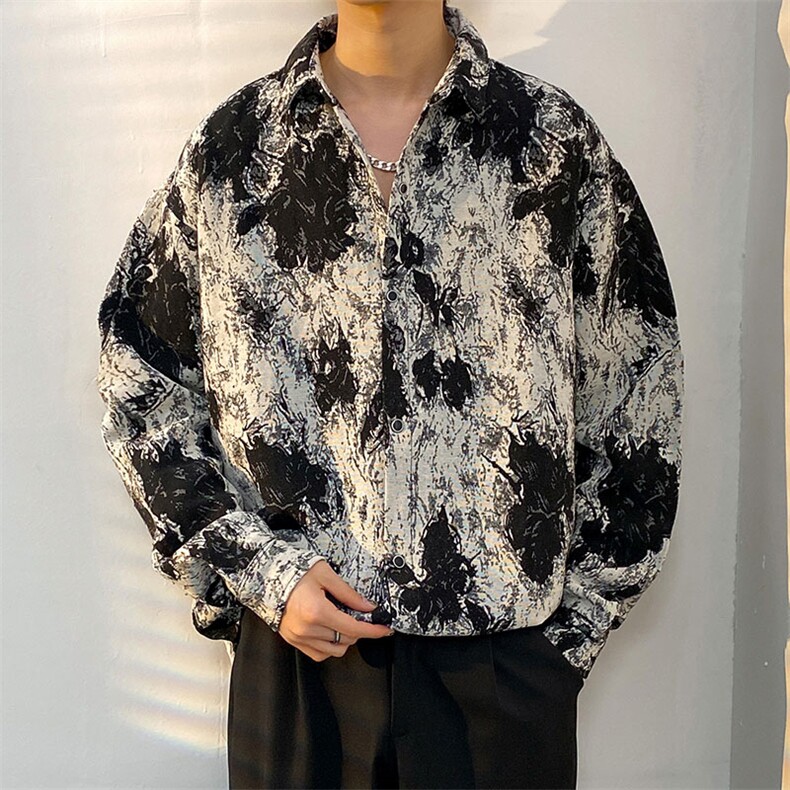 新款扎染花色加厚长袖衬衫男青少年百搭加厚衬衣外套CS907P55，男装衬衫，电商A062