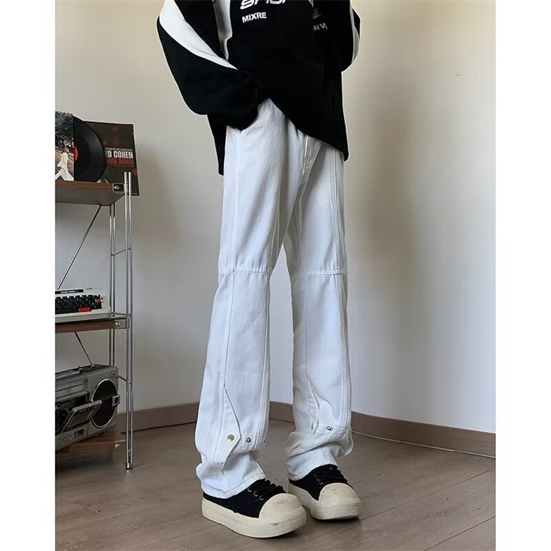 美式高街vibe风黑色排扣小众牛仔裤男痞帅宽松直筒炸街裤KZ113,男装牛仔裤,星座1116A-1（原606A）