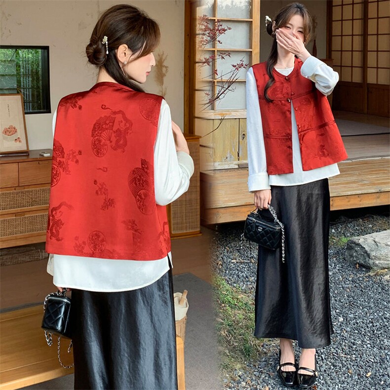 2026年春季新中式g风提花洋气百搭无袖马甲,女装马甲,超帛