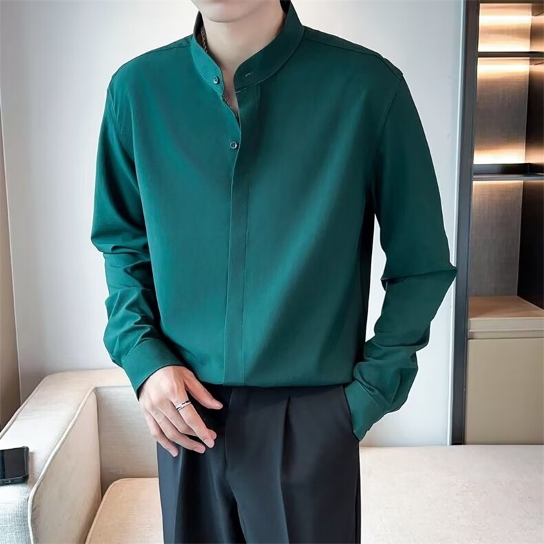 衬衫男新中式轻熟风男装夏季韩版修身免烫冰丝长袖衬衣 C902图片