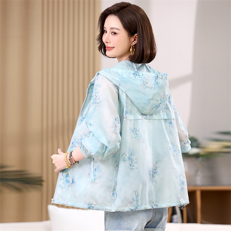 2025夏季新款防晒服短款薄款印花休闲帽防晒皮肤衣,女装防晒衣,悦见她