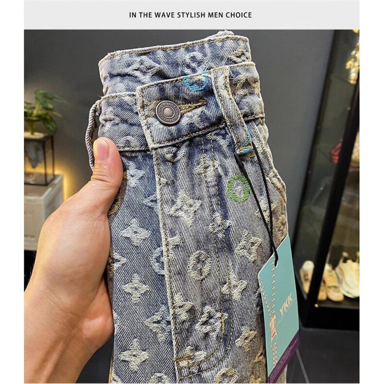 轻奢牛仔短裤男潮牌夏季新款提花工艺时尚宽松五分裤PL8813P49,男装牛仔裤,星座1013-5