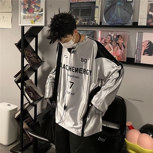 春季潮流新款美式球衣银色长袖T恤男运动撞色插肩上衣LY1233-P40图片