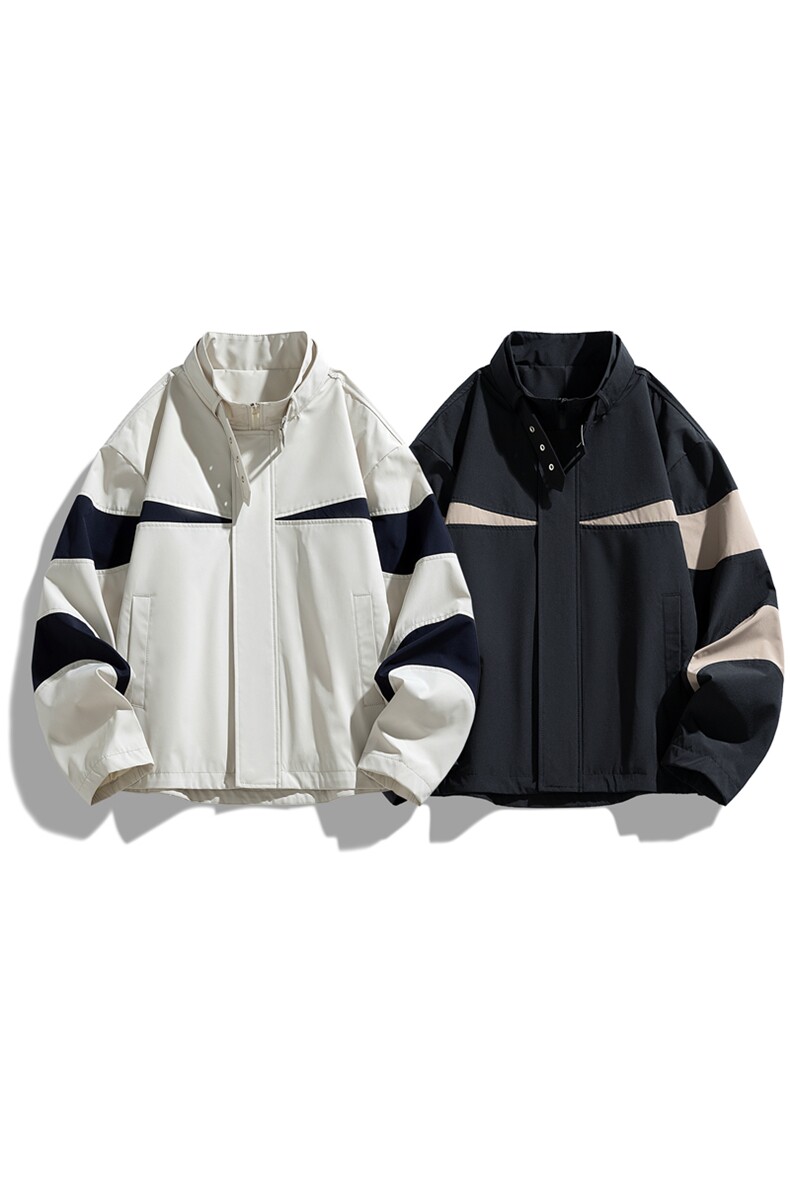 高级感米白拼色立领外套春季宽松百搭工装夹克男XZ309JK8575P70,男装夹克,星座309（原A406）