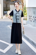 现货洋气短袖牛仔套裙女2024夏季新款时尚优雅范牛仔两件套，女装套装/套裙，涵墨