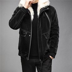 X8006冬季新款男士派克服加厚保暖夹克外套绵羊皮翻领P1900，男装皮衣，电商B360