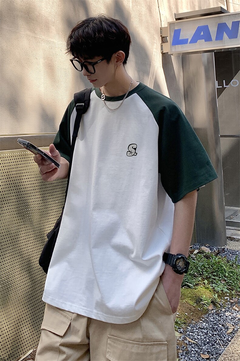 港风插肩袖设计T恤男大码S立体贴标短袖T恤男DT8767P28控49,男装T恤,星座226-1