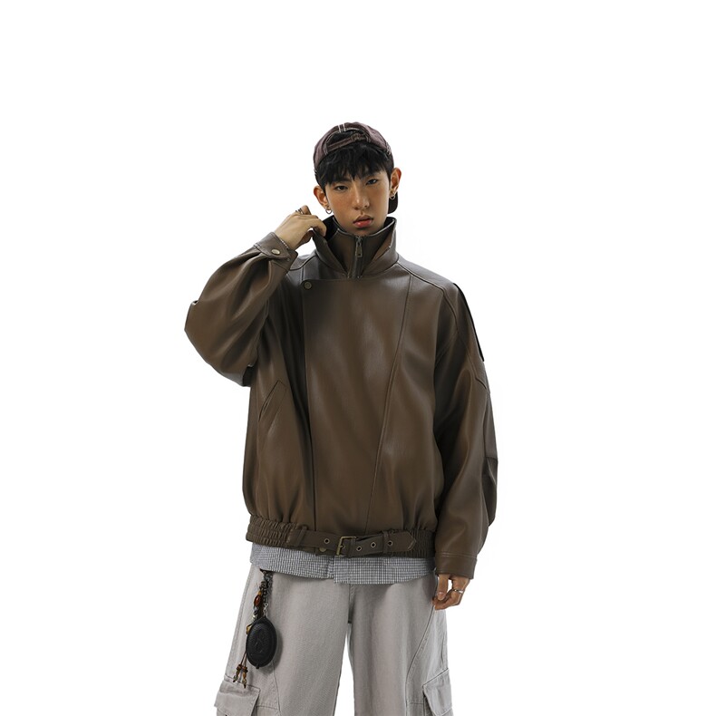 荔枝纹高端双层领廓形设计大码M-5XL机车皮衣男JK78095P128控178，男装皮衣，星座226-1