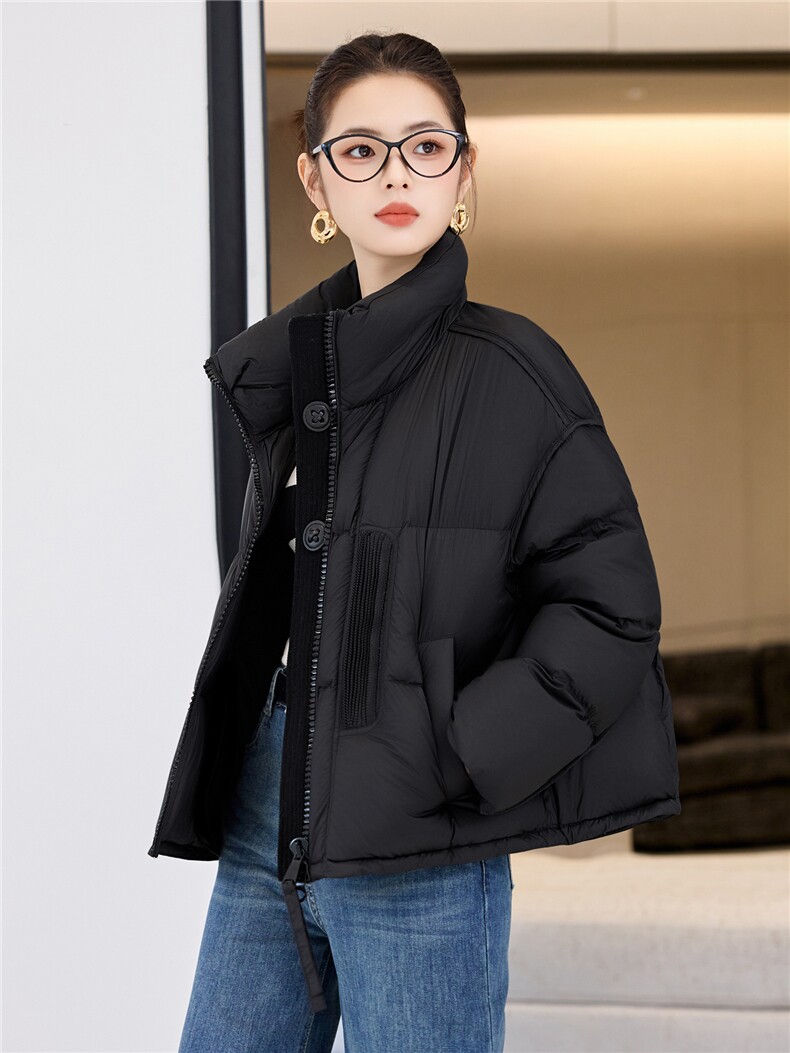 韩版立领新款时尚羽绒服女短款通勤百搭白鸭绒面包服冬季外套女,女装羽绒服,阿舍尔精品