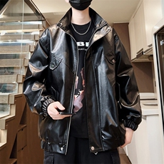 潮流新款皮衣立领男士机车情侣款外套皮夹克春季A266-PY008-P75，男装夹克，电商A266