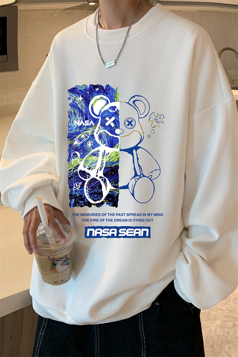 华夫格卫衣圆领卫衣男大码长袖t恤男外套HW76290-P30加绒款-P40,男装卫衣,电商A040