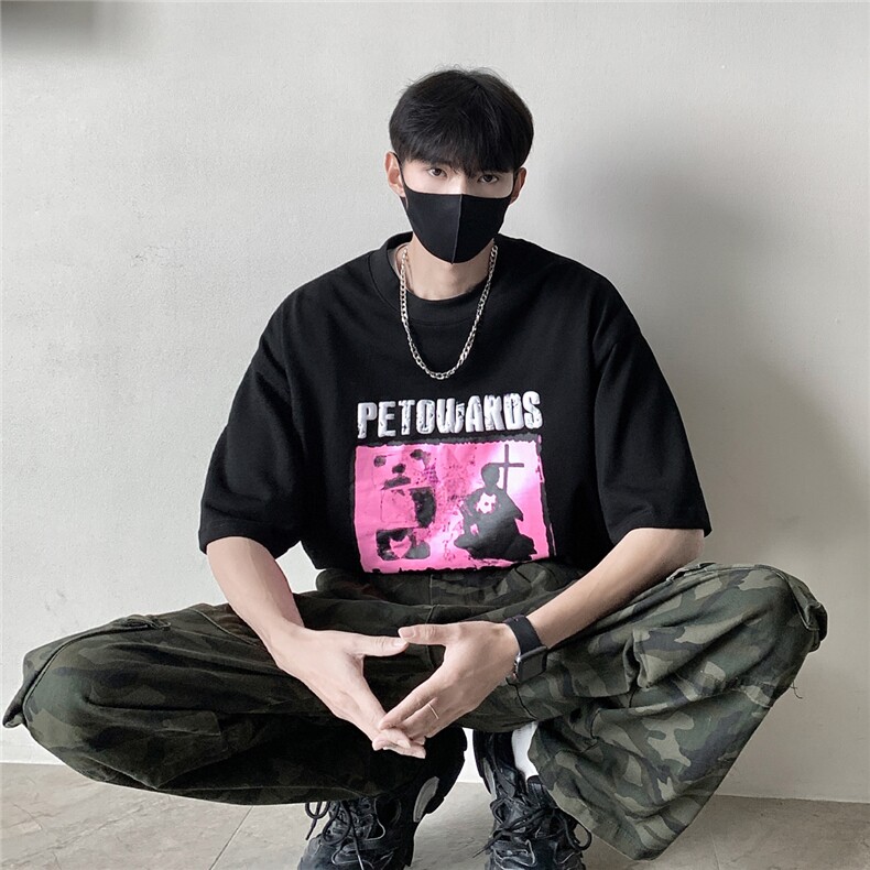 破碎发泡模糊印花T恤短袖五分半袖打底衫XT21-P40控58,男装T恤,星座216(原A116)