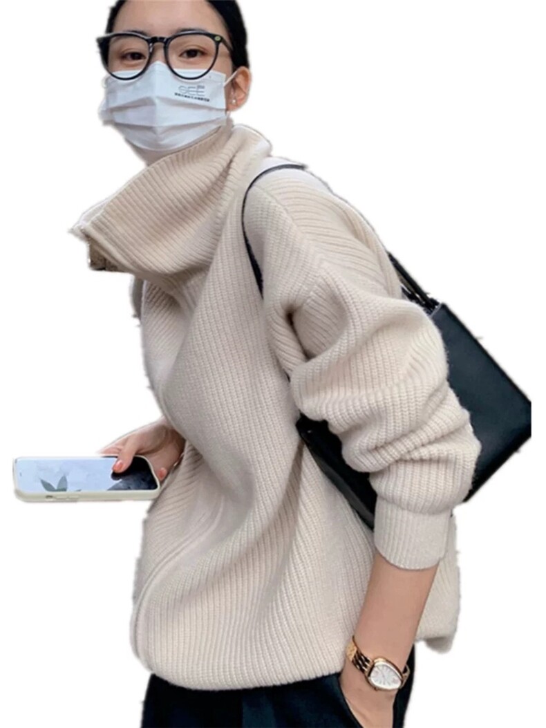 新款高领女宽松加厚保暖羊毛羊毛衫,女装羊毛衫,恩泰羊绒