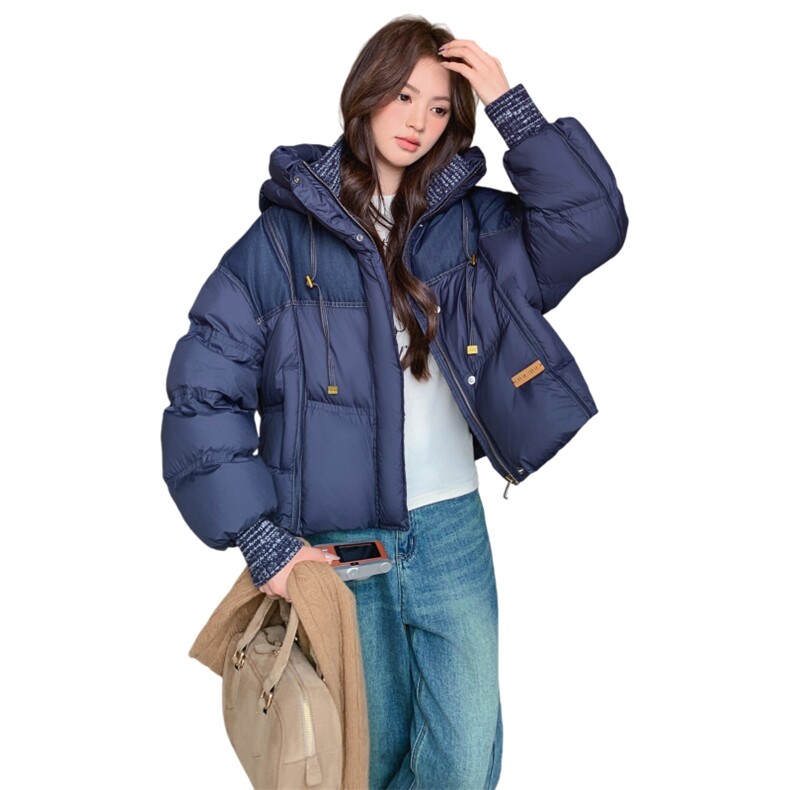 ！！！牛仔拼接羽绒服女高级感,女装羽绒服,1D103
