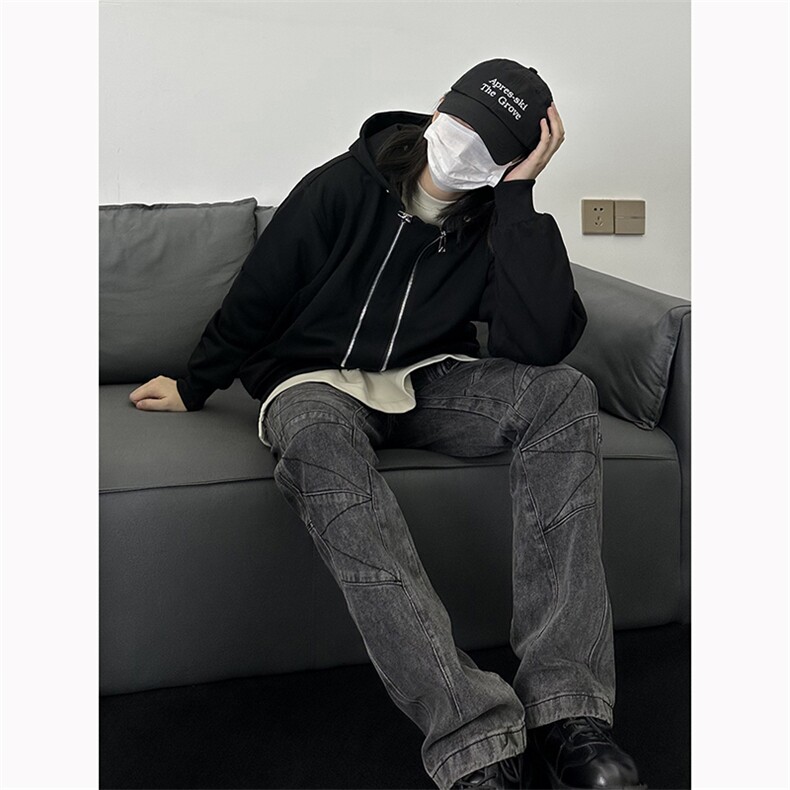 B221美式ins高街双拉链宽松开衫卫衣连帽外套SY2319-P95控128,男装卫衣,电商B221