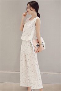 圆领 无袖 波点 2020夏季 韩版 休闲 时尚 宽松 显瘦 两件套图片