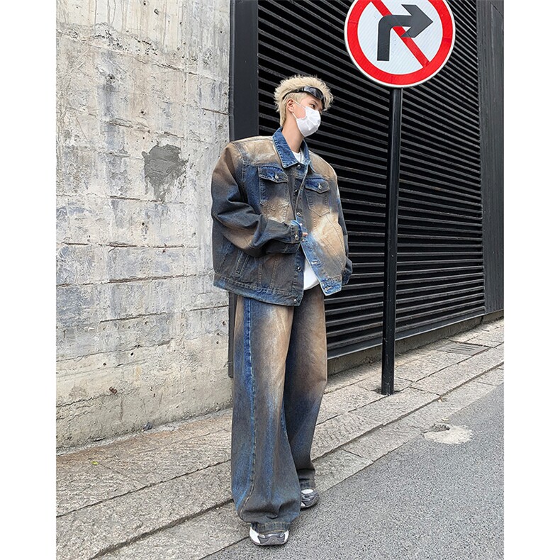 牛仔套装男士韩版潮流高街帅2024秋冬ins外套W5900-裤子P49-衣P70，男装休闲套装，星座412-2