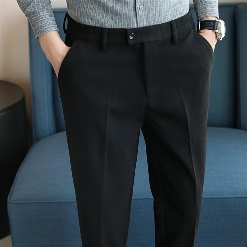 西裤男春秋商务正装九分休闲西装裤韩版潮流高级感毛呢长裤子KM91，男装西裤，星座1116A-2（原606A-1）