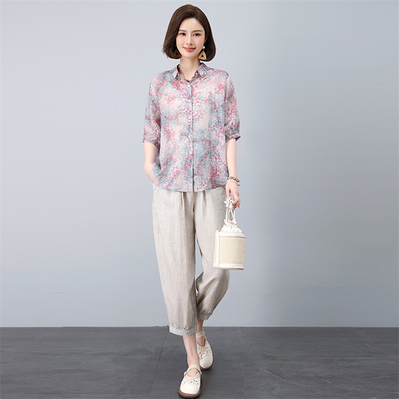 2025夏季新款套装女洋气减龄妈妈装两件套,女装套装/套裙,忆绮罗