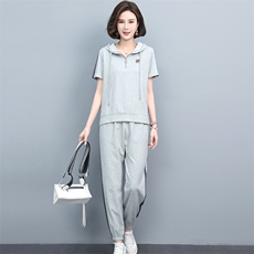 短袖运动套装女2025中年夏装新款时尚洋气年轻小个子妈妈两件套，女装套装/套裙，忆绮罗