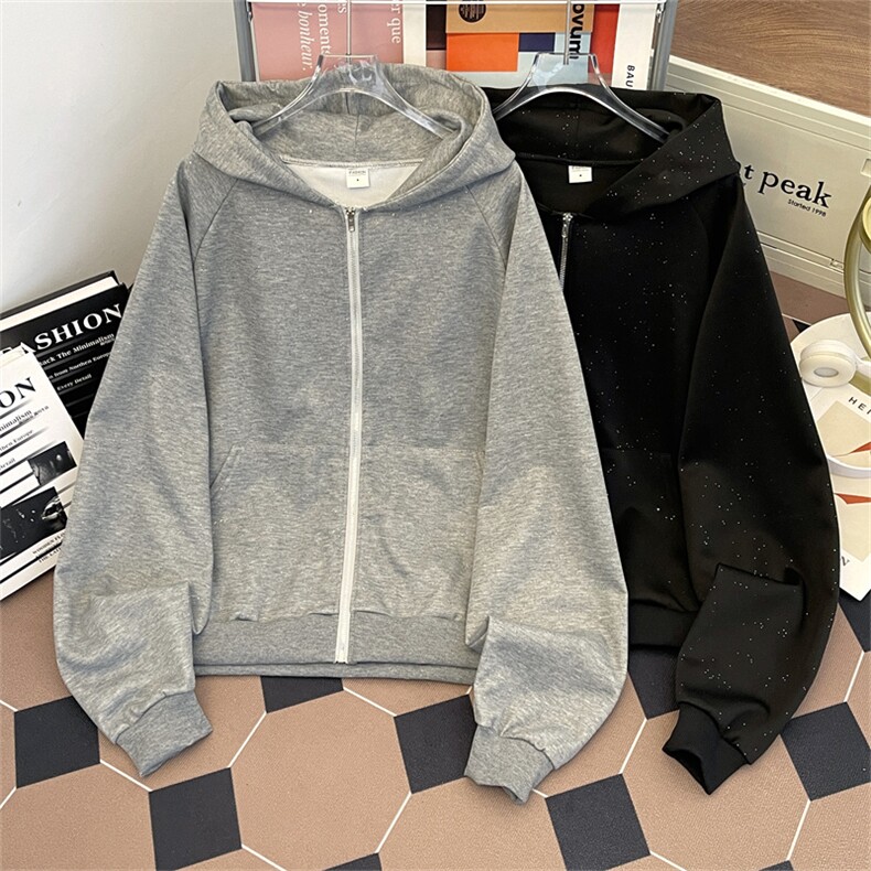 港风秋冬款男连帽卫衣星星闪喷金拉链开衫休闲外套WY127P50,女装短外套,星座1013-1