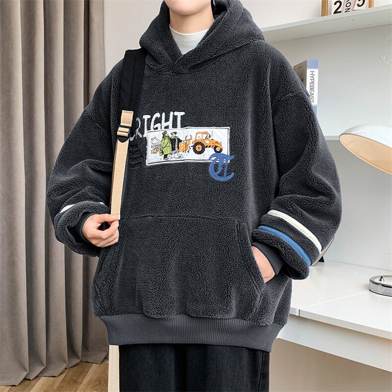 2024秋冬羊羔绒上衣潮加绒连帽宽松卫衣外套男女985-P90控价128，男装卫衣，电商A441-1