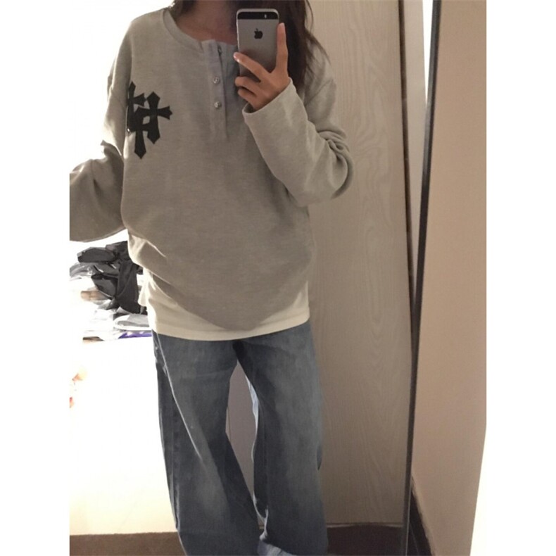 【有货】T76LL-特P48亨利领卫衣男重磅十字架长袖t恤内搭打底衫,男装T恤,星座1007（原301D）