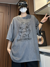 高点击恐龙印花麂皮绒短袖t恤男夏X416B-1-DY3022-特P25限39，男装T恤，星座416B-1