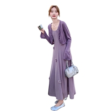 紫色开衫法式浪漫吊带连衣裙女夏2025新款甜美温柔风流行长裙，女装连衣裙，2C081