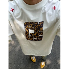 网图有货原创潮牌复古字母豹纹刺绣短袖t恤男女宽松上衣A331-P35，男装T恤，星座1505
