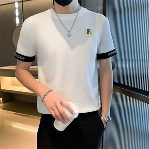 刺绣针织短袖T恤男夏季潮牌修身半袖上衣服休闲打底体恤 T3335图片