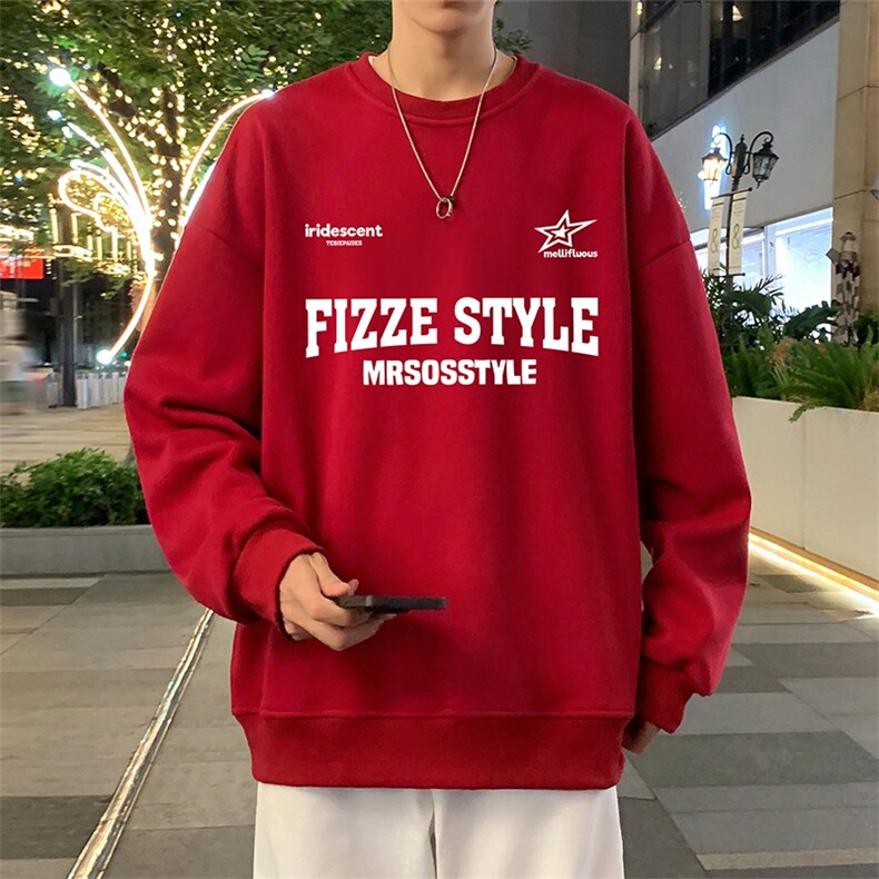 W562P35加绒45美式重磅圆领卫衣男套头上衣长袖潮牌ins休闲外套,女装短外套,星座304A-1