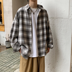 男青少年休闲格子衬衫百m搭长袖衬衫CS02图片