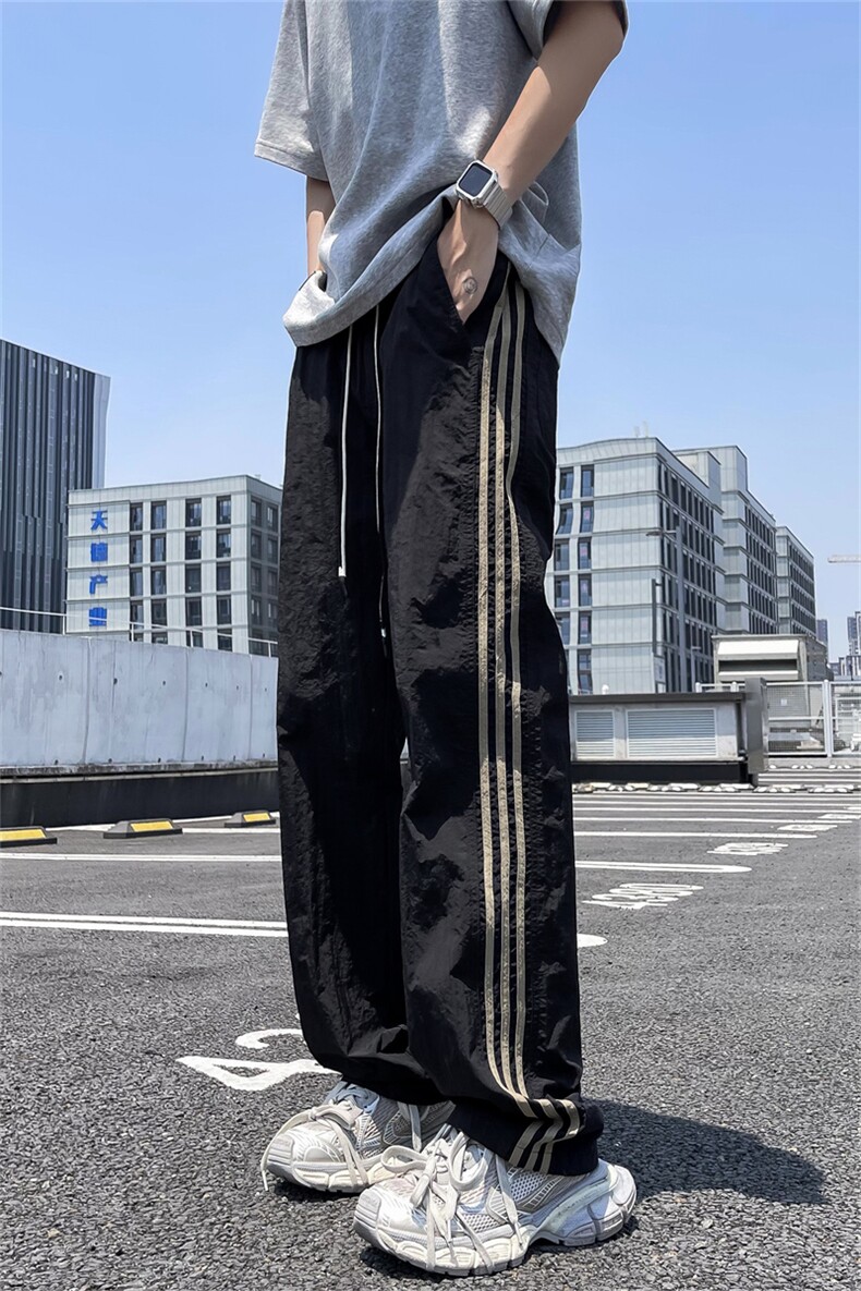 黑色条纹男款青少年夏季美式速干透气工装裤三条杠直筒运动休闲裤,男装休闲裤,星座505-2（原电商A260-1)