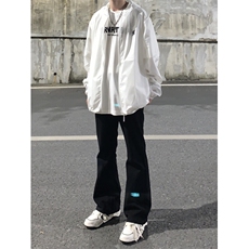 美式hiphop裤子高街vibe弹力黑色牛仔裤修身直筒微喇叭痞帅工装裤，男装牛仔裤，星座310A-4