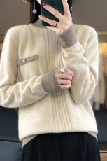2024秋季新款半高领长袖短款套头衫通勤百搭，女装羊毛衫，朝辰羊绒