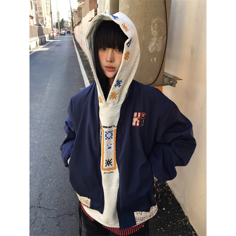 得物二开美式复古民族风贴布绣拼接飞行夹克宽松外套JK1262-P70,男装民族服装,星座1103-3