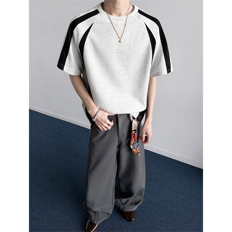 2026夏季新款华棉270g拼接撞色男大码T恤DT6262特P25建议零售价58，男装T恤，电商A001-1