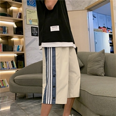 K3038/P30夏季港风7分裤中裤男短裤宽松大码排扣开衩七分裤男控48，男装牛仔裤，电商A141