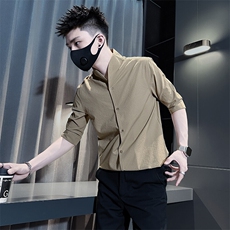 立领七分袖衬衫男修身潮流百搭社会小伙301C-CS11-P58控78，男装衬衫，星座301C（原B323）